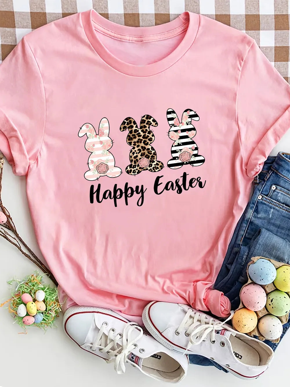 Happy Round Neck Short Sleeve T-shirt