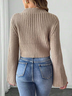 Bow-decorated Mock Neck Cropped Sweater (4)