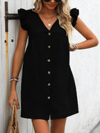 Button Up V-neck Cap Sleeve Mini Dress (10)