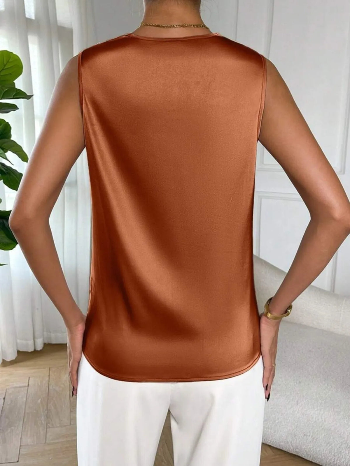 Satin Cowl Neck Sleeveless Blouse (14)