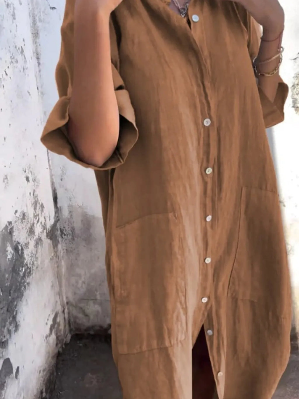 Full Size Casual Linen Button-down Shirt Dress Plus (14)