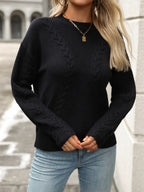 Cable-knit Round Neck Long Sleeve Sweater (12)
