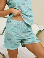 Printed Round Neck Top Shorts Lounge Set (5)