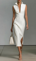 Collared V-neck Sleeveless Slit Midi Dress variant CJLY291680601AZ|CJLY291680602BY|CJLY291680603CX|CJLY291680604DW|CJLY291680605EV