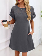 Lace Round Neck Short Sleeve T-shirt Dress (17)