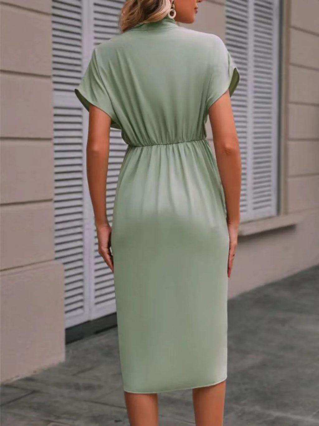 Ruched Surplice Short Sleeve Dress (3)