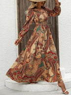 Smocked Printed V-neck Flounce Sleeve Dress (3)