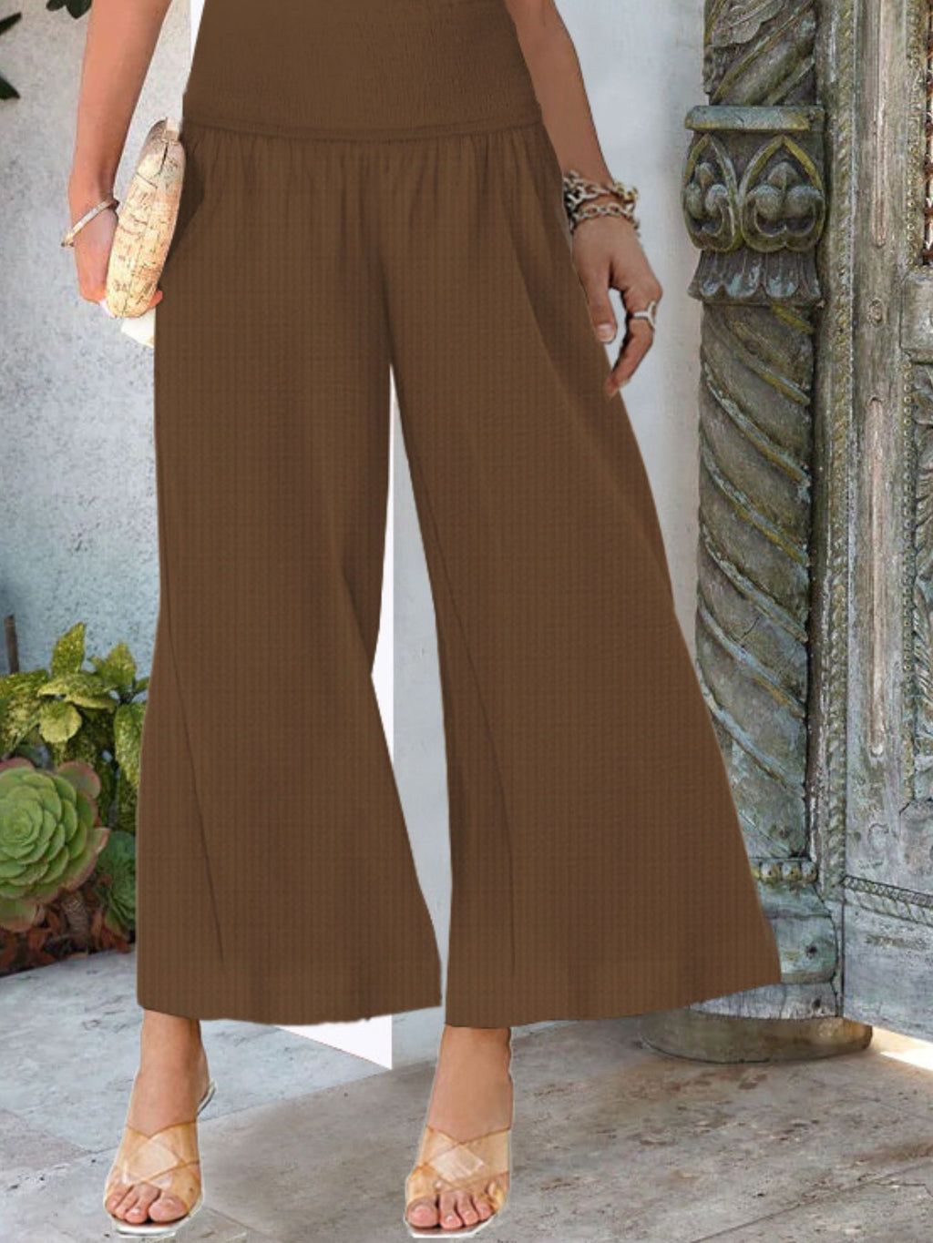 Wide-leg Smocked Waist Pants (14)