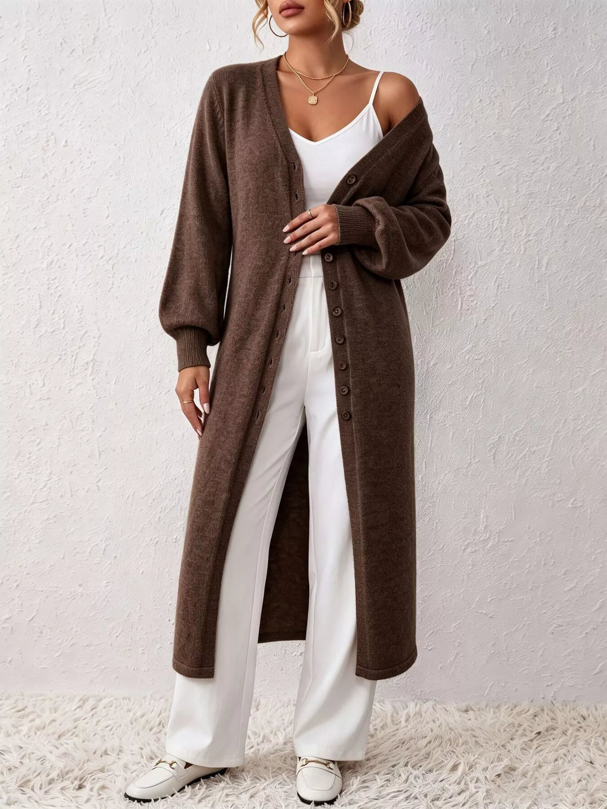 Button Front Long Sleeve Sweater Dress (12)