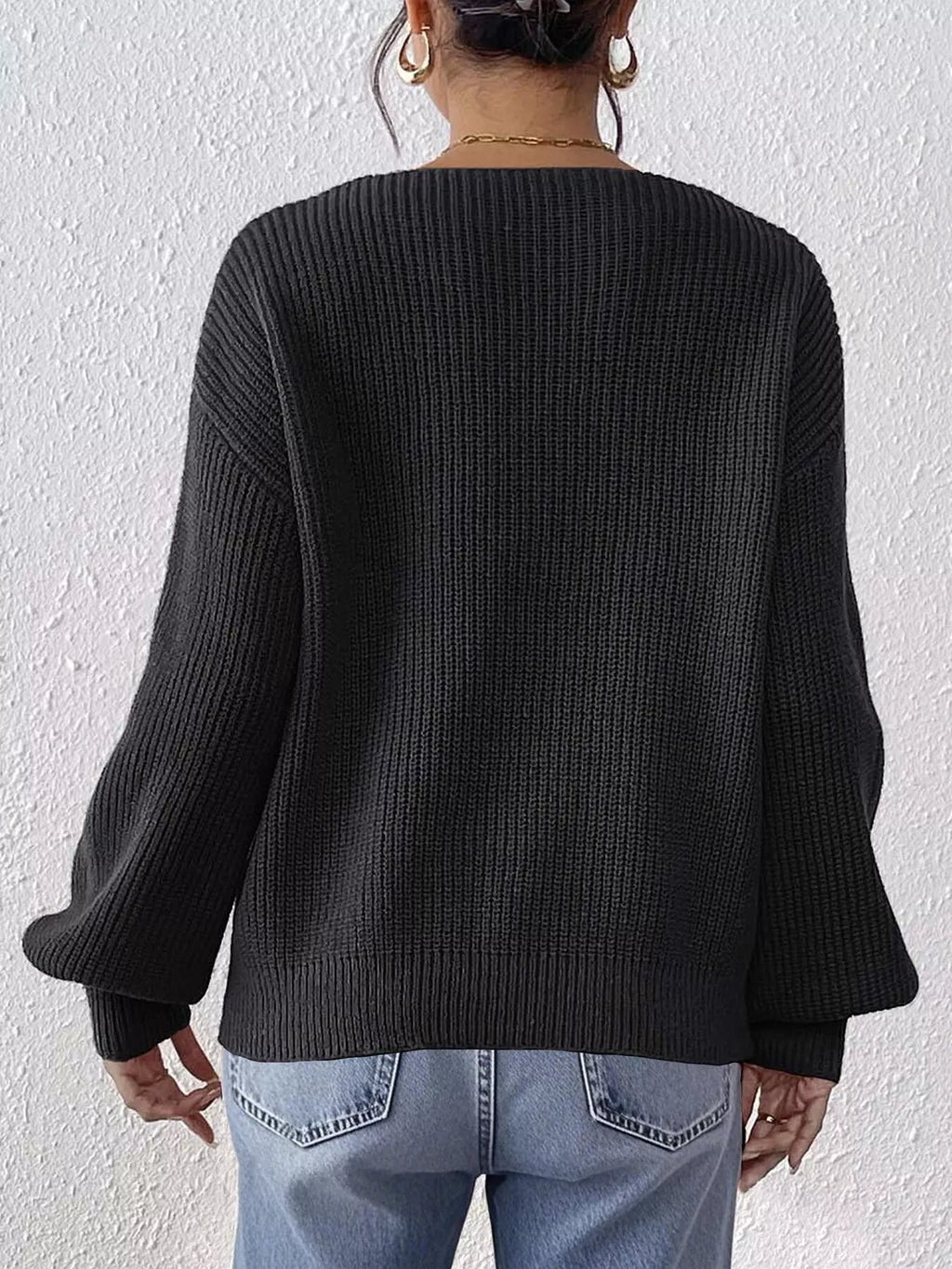 Floral Applique V-neck Sweater (11)