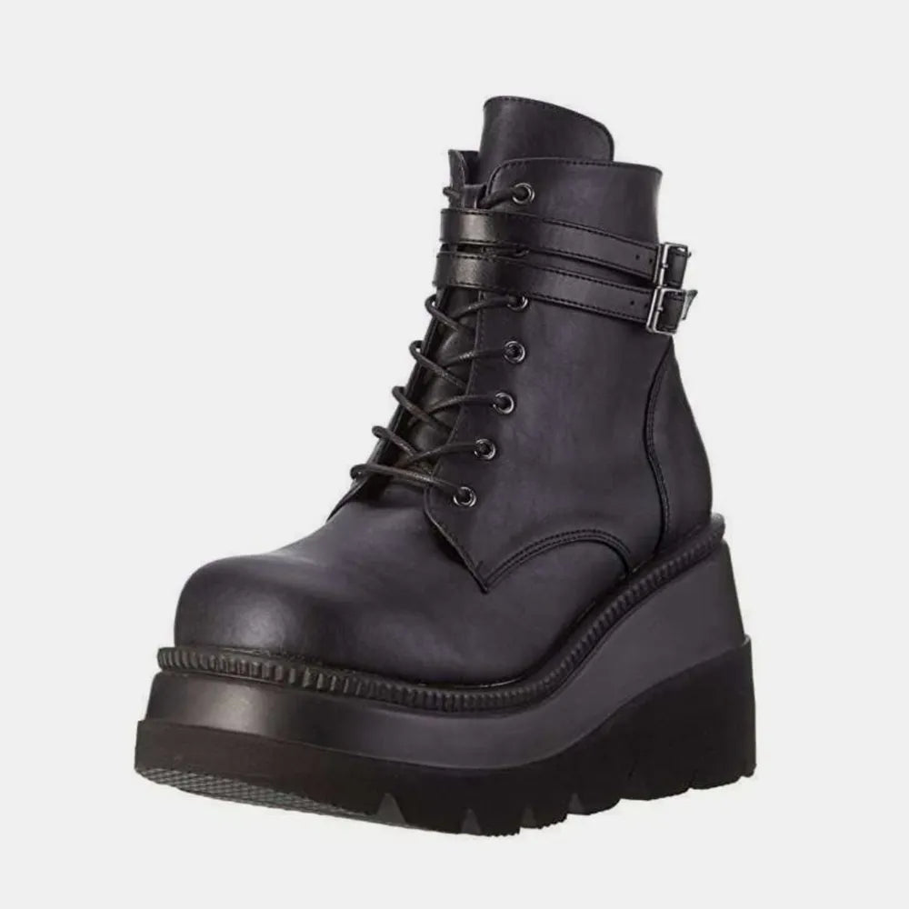 Pu Leather Lace-up Wedge Boots (4)