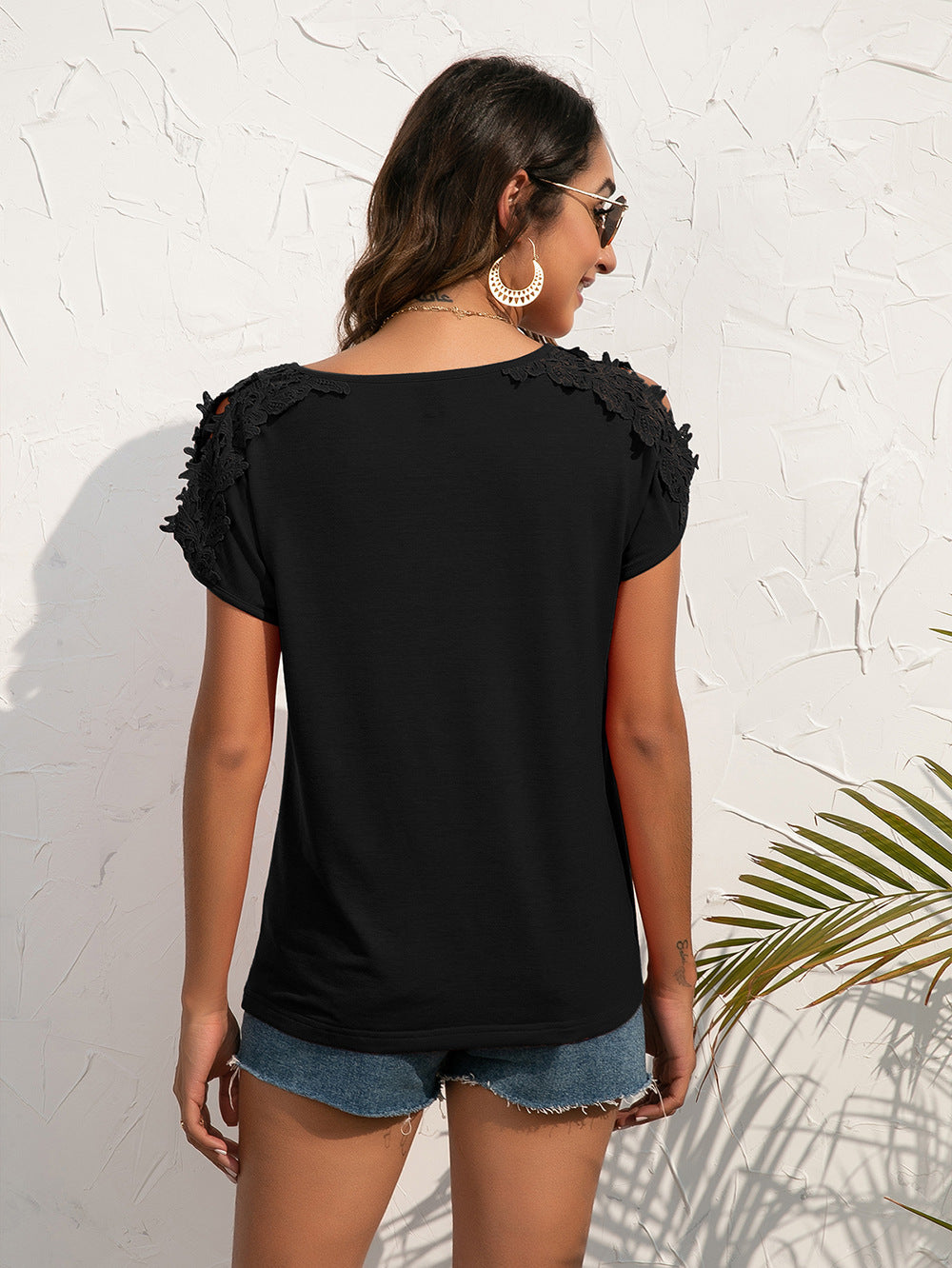 Spliced Lace Cold-shoulder Blouse (12)