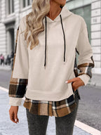 Plaid Drawstring Long Sleeve Hoodie (7)