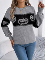 Halloween Pumpkin Pattern Round Neck Sweater (8)