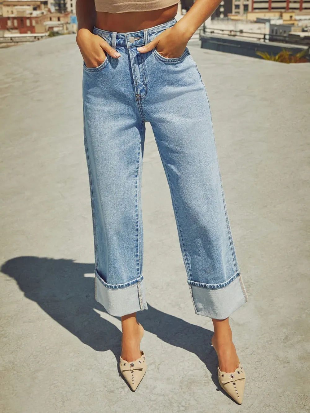 High Waisted Straight Leg Rolled Jeans (15)
