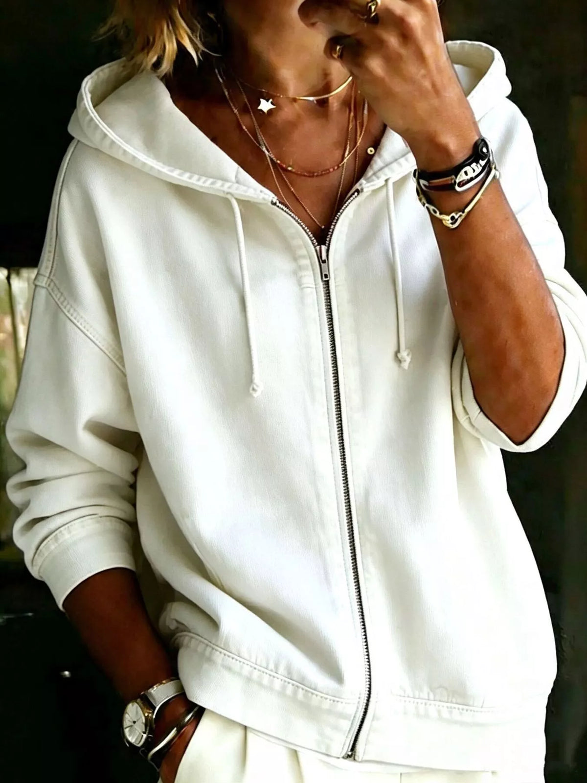 Full Size Zip-up Dropped Shoulder Hoodie Plus