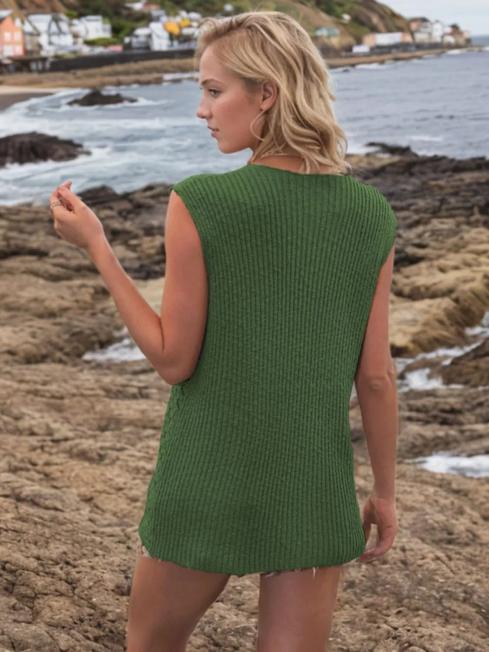 Button Down Eyelet V-neck Sweater Vest (16)
