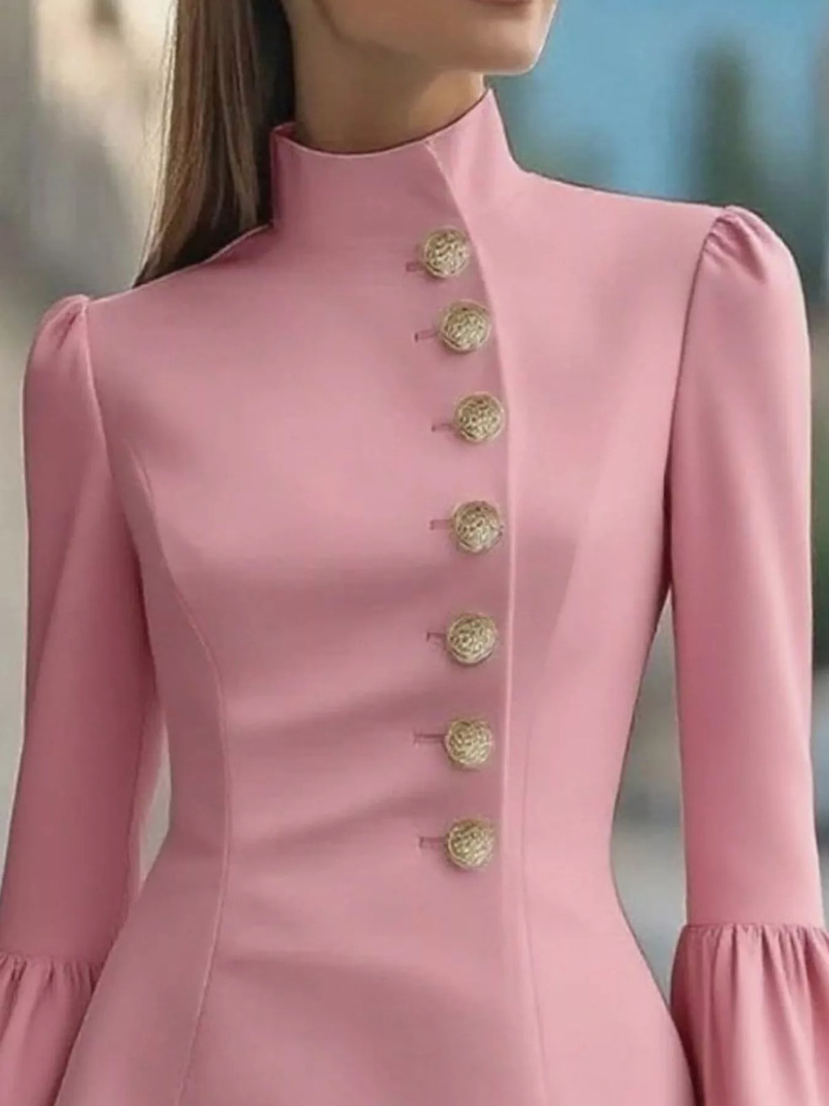 Bell Sleeve Mini Dress Front Button (5)