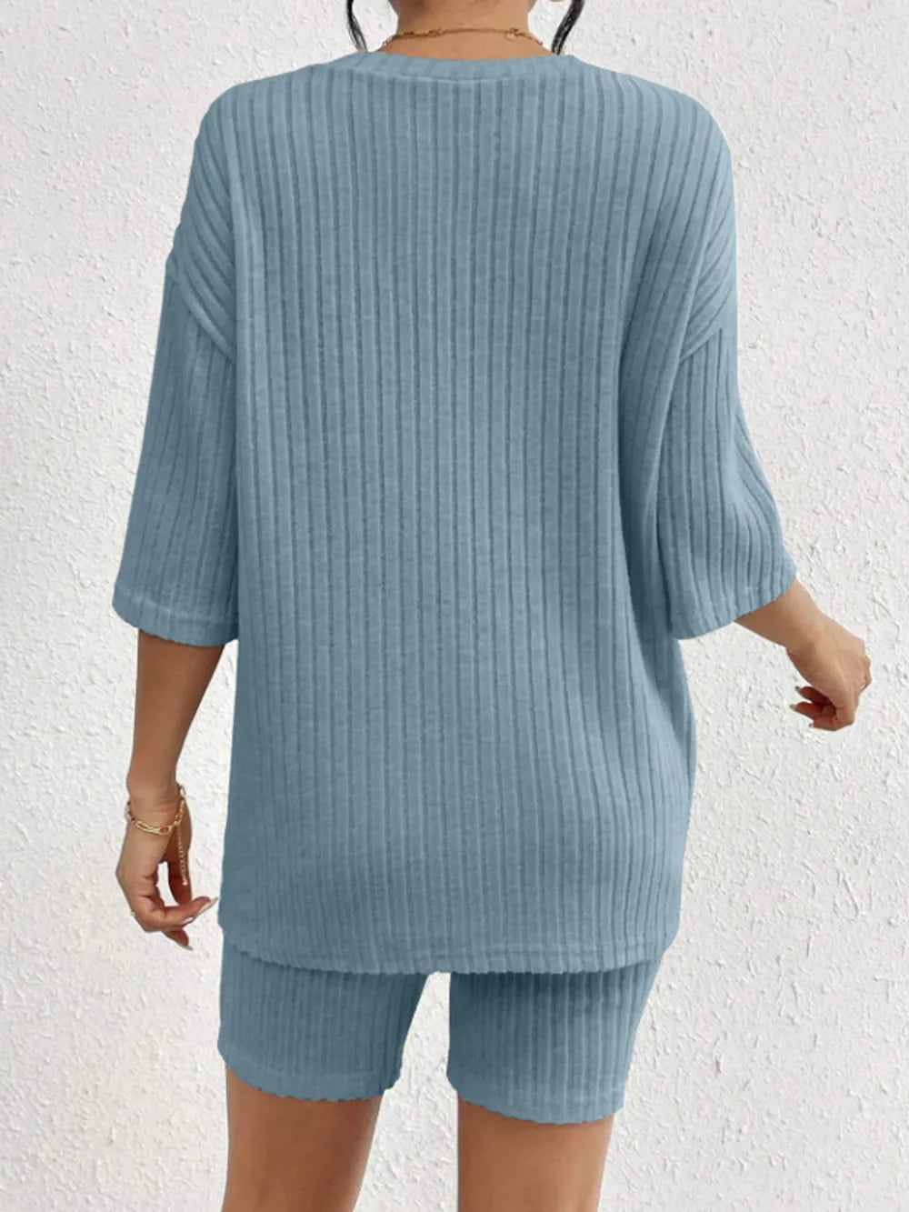 Ribbed Round Neck Top Shorts Set (6)