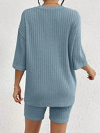 Ribbed Round Neck Top Shorts Set (6)