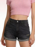 Distressed Denim Roll-up Shorts (4)