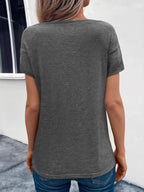 Short Sleeve V-neck Ruched T-shirt (7)