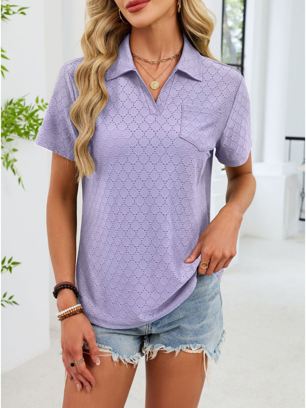 Eyelet Short Sleeve Blouse (20)