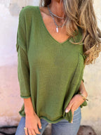 Full Size Casual V-neck Knit Sweater Plus (14)