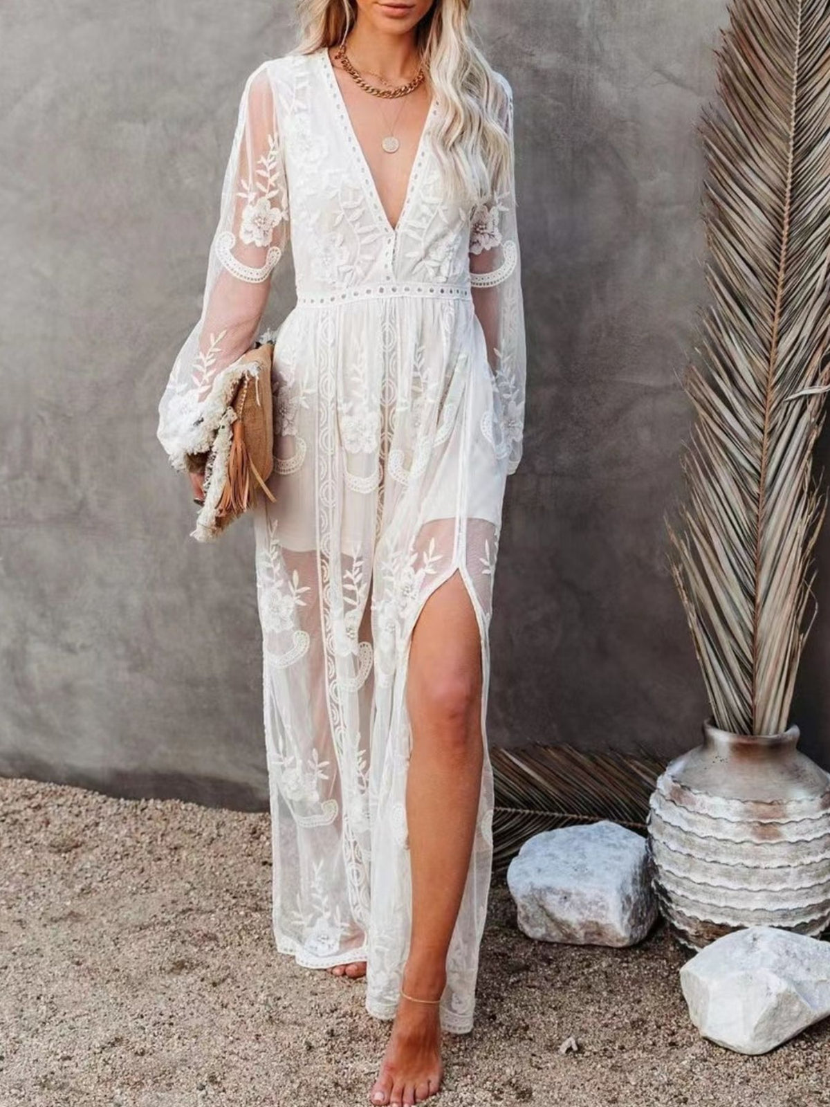 Floral Lace Slit Maxi Dress (5)