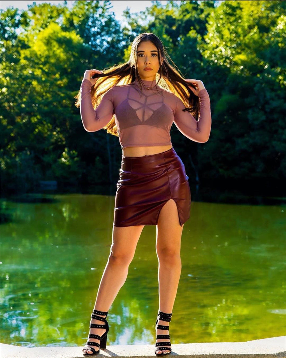 Zipper Black Leather Skirt photo 5