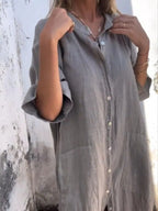 Full Size Casual Linen Button-down Shirt Dress Plus