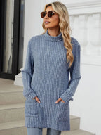 Ribbed Mock Neck Long Sleeve T-shirt (35)