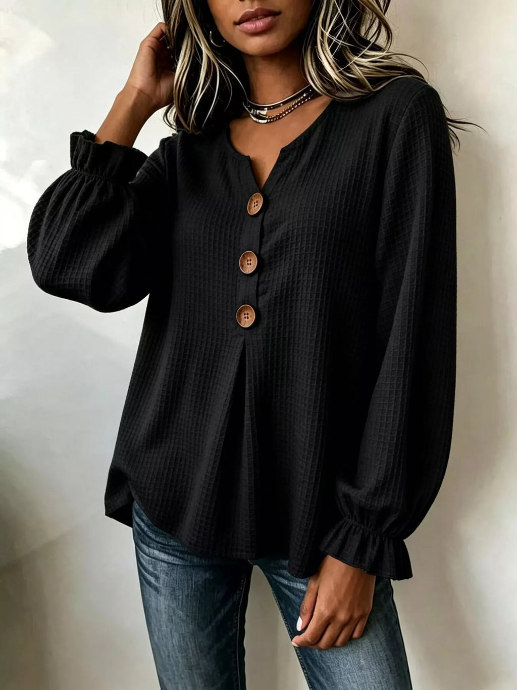 Waffle Knit Long Sleeve Top (9)