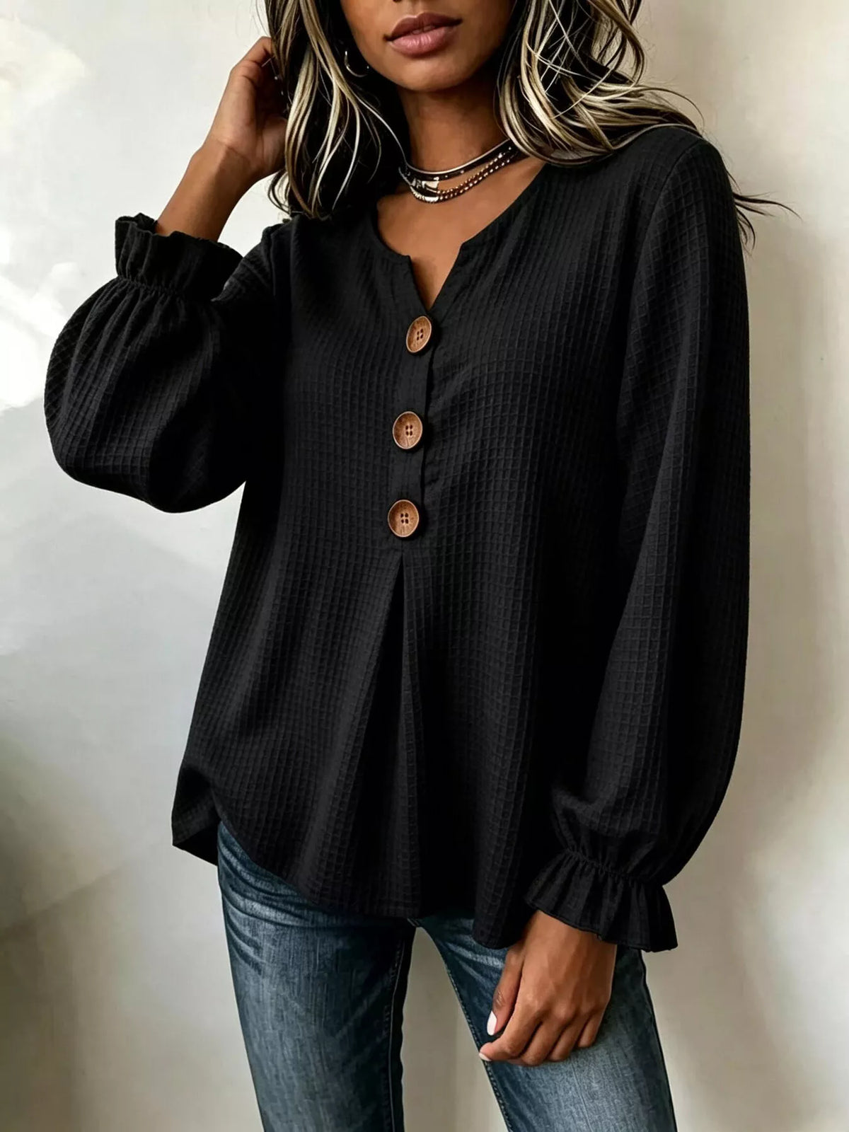 Waffle Knit Long Sleeve Top (9)