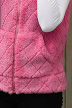 Fuzzy Plaid Texture Zip Up Vest Coat (14)