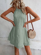 Eyelet Grecian Neck Mini Dress (8)