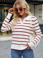 Striped Johnny Collar Long Sleeve Sweater (2)