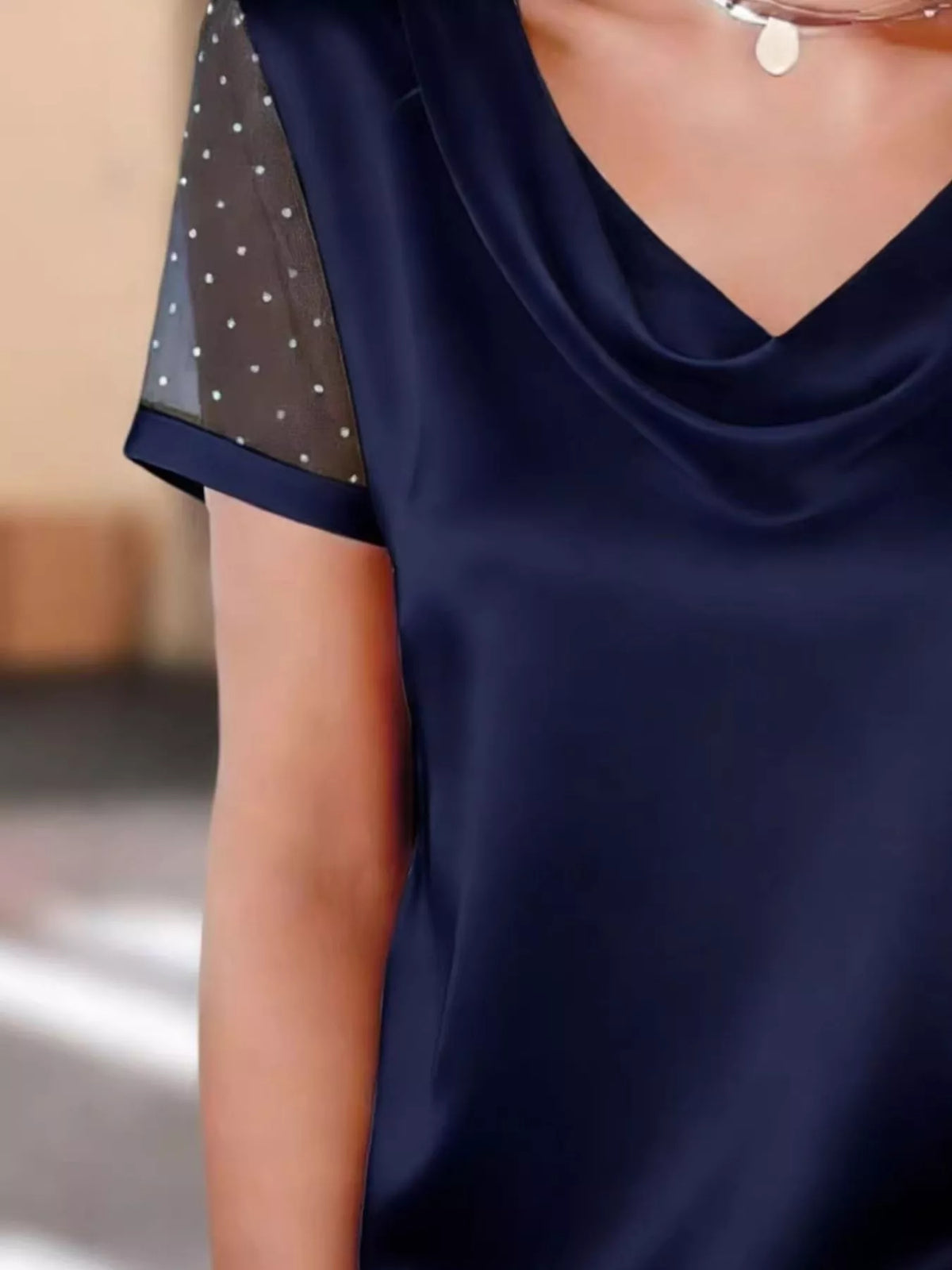 Cowl Neck Polka Dot Short Sleeve Top (21)