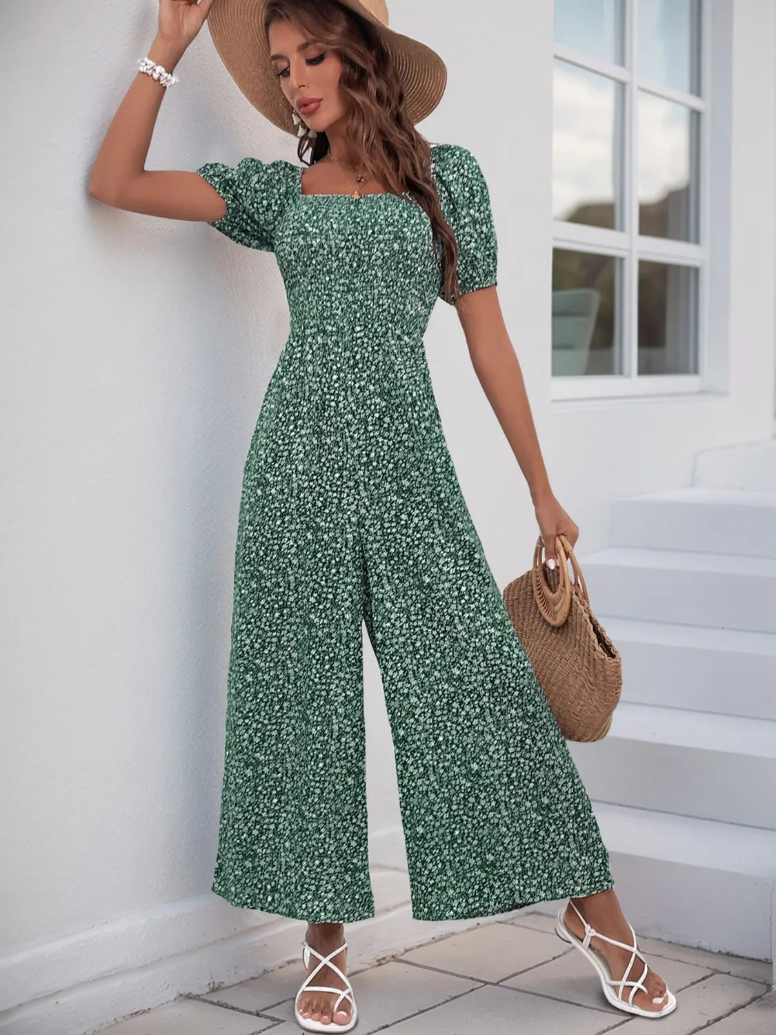 Printed Square Neck Puff Sleeve Jumpsuit (18)
