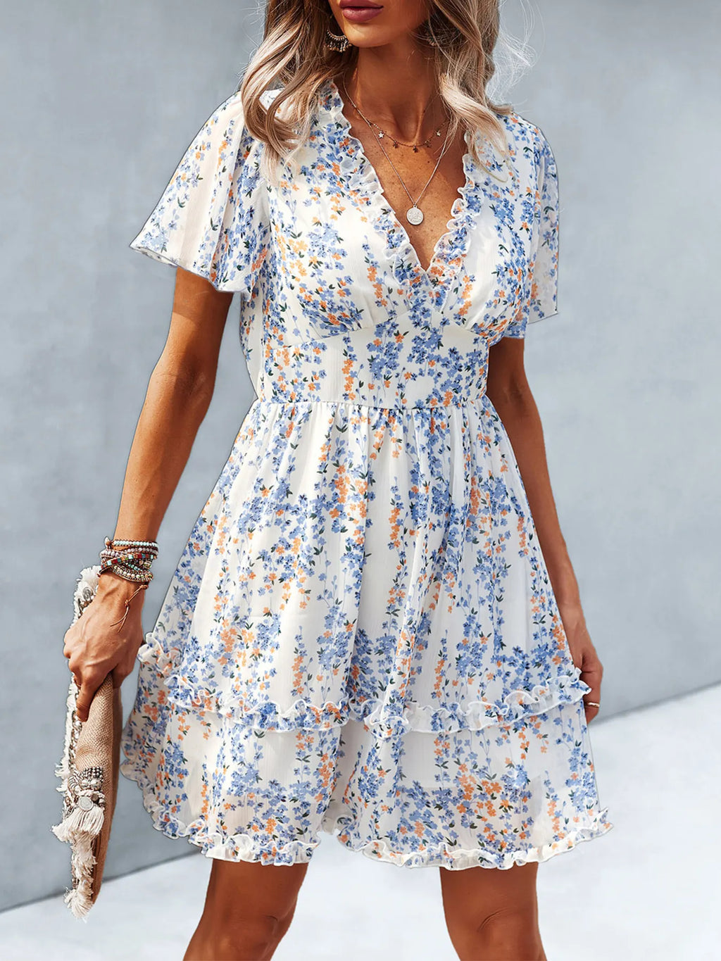 Floral Wrap Dress Flutter Sleeves (3)