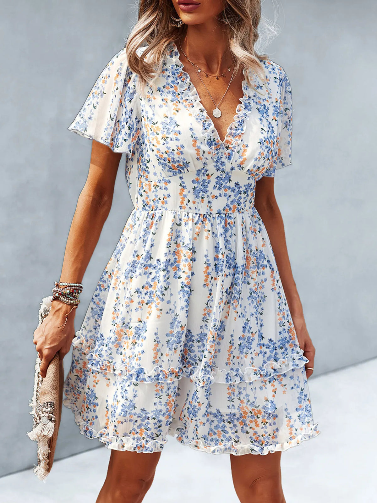 Floral Wrap Dress Flutter Sleeves (3)