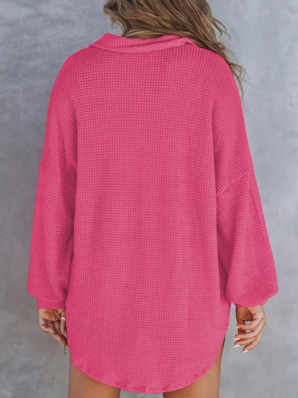 Casual Waffle Knit Button Detail Blouse (17)