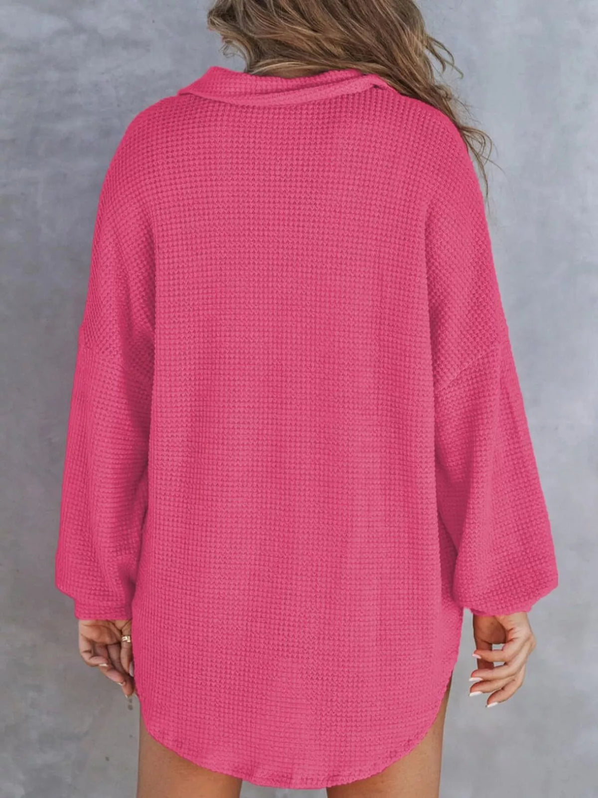 Casual Waffle Knit Button Detail Blouse (17)