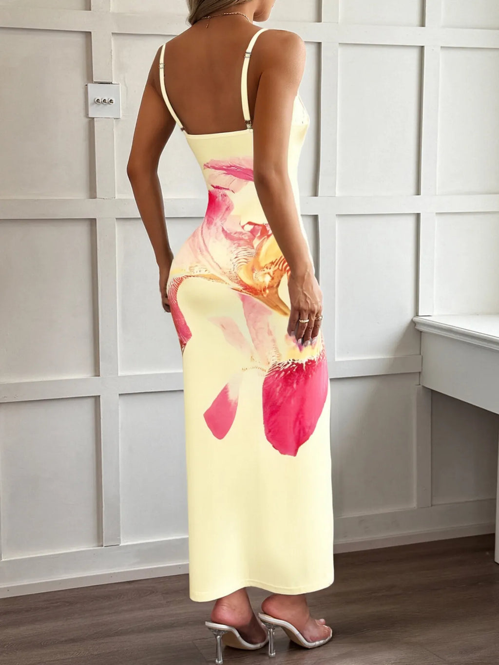 Printed Bodycon Spaghetti Strap Maxi Dress (12)