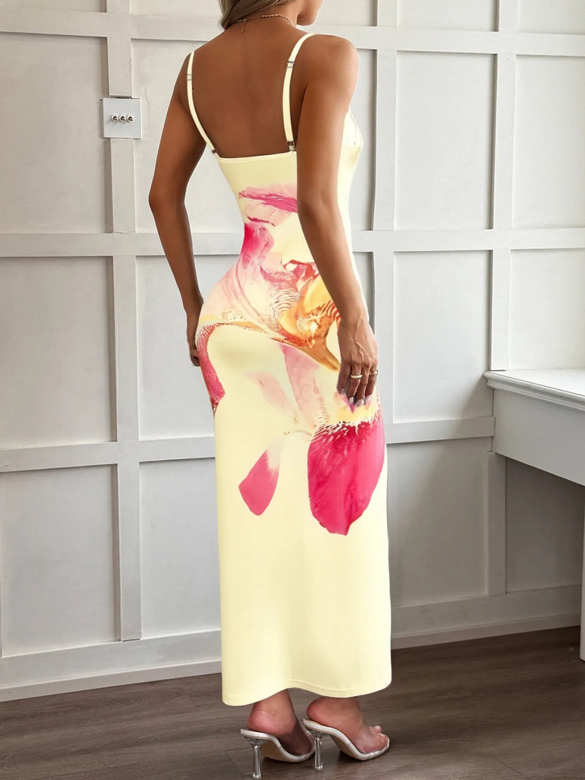 Printed Bodycon Spaghetti Strap Maxi Dress (12)