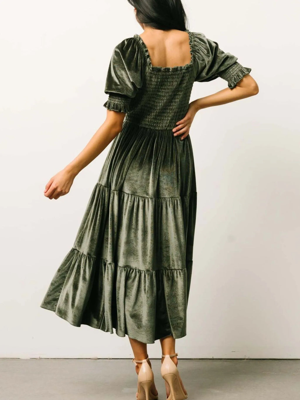 Smocked Half Sleeve Tiered Midi Dress (14)
