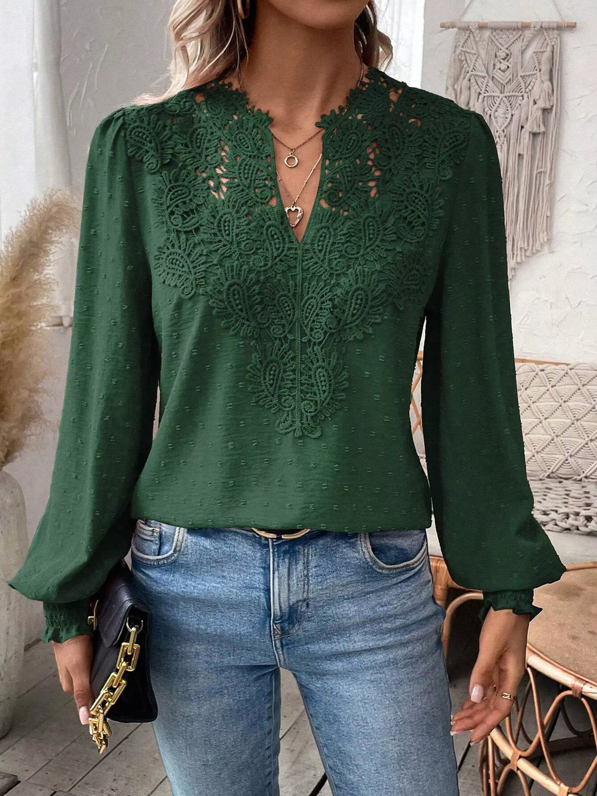 Lace Trim Long Sleeve Blouse (8)