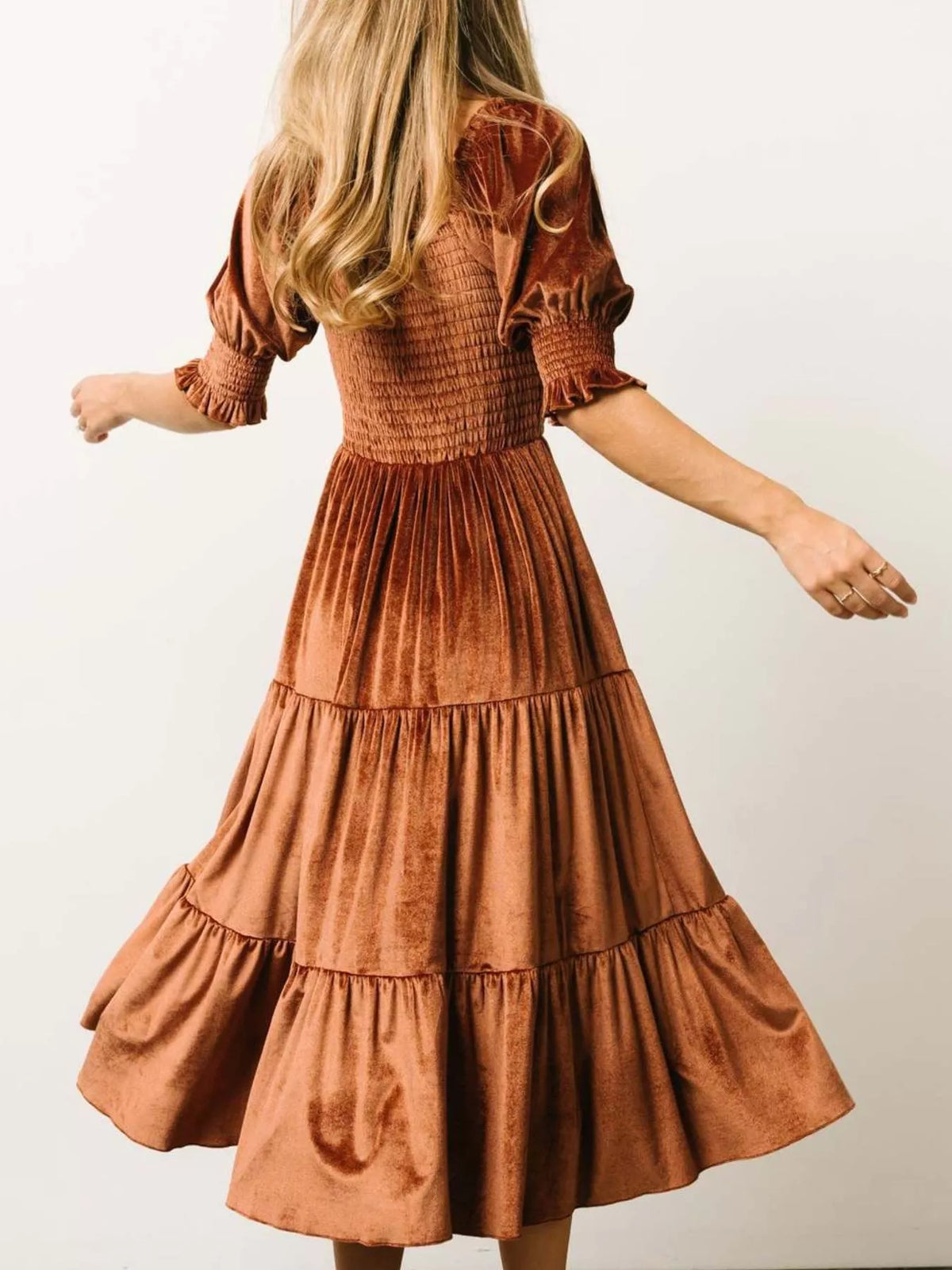 Velvet Smocked Tiered Midi Dress (6)