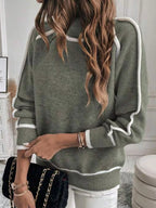 Full Size Contrast Trim Ribbed Hem Turtleneck Sweater Plus (3)