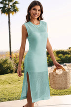 Slit Round Neck Sleeveless Sweater Dress (14)